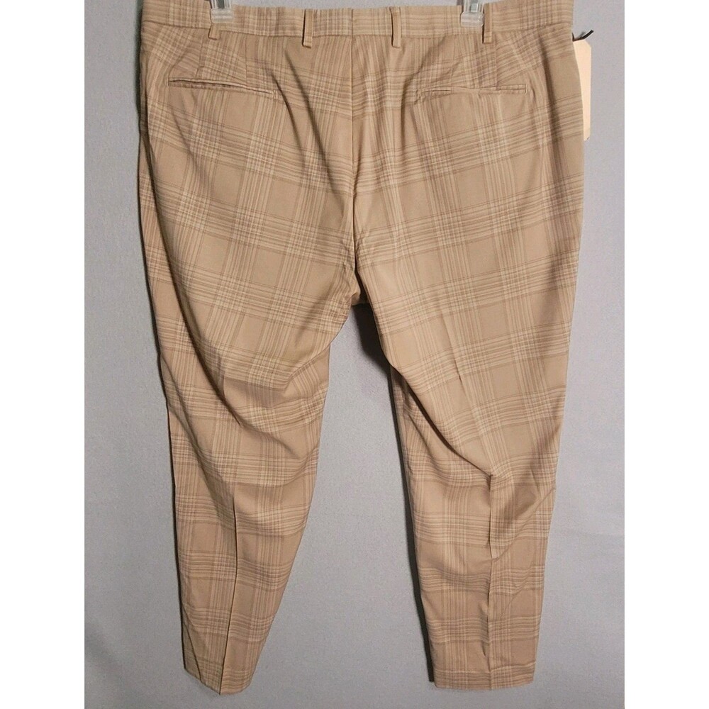 NWT J Hilburn Pants Mens 40x28 Tan Brown Plaid Business Casual Wool Trousers - Picture 2 of 11